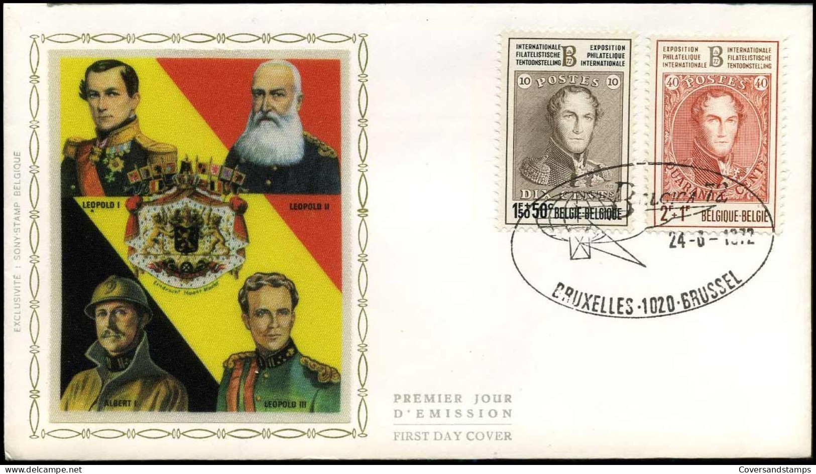 België - FDC Zijde / Soie  -1627/35 Belgica '72  --  Stempel : Brussel - Bruxelles - 1971-1980