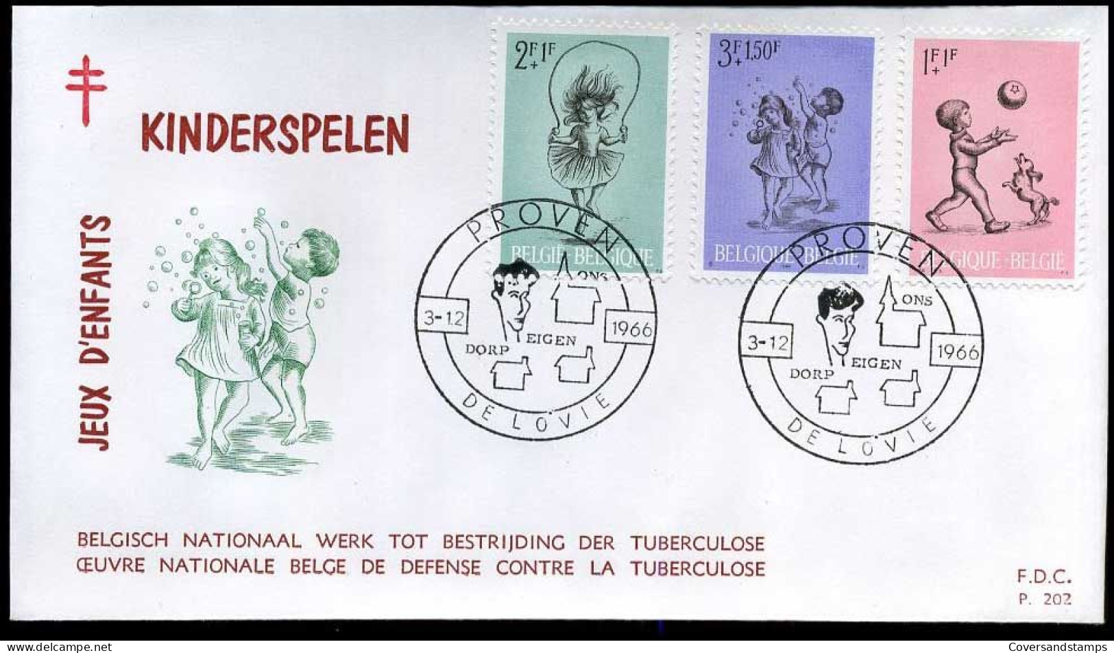 België - FDC -1399/03 Solidariteit, Kinderspelen   --  Stempel : Proven - 1961-1970