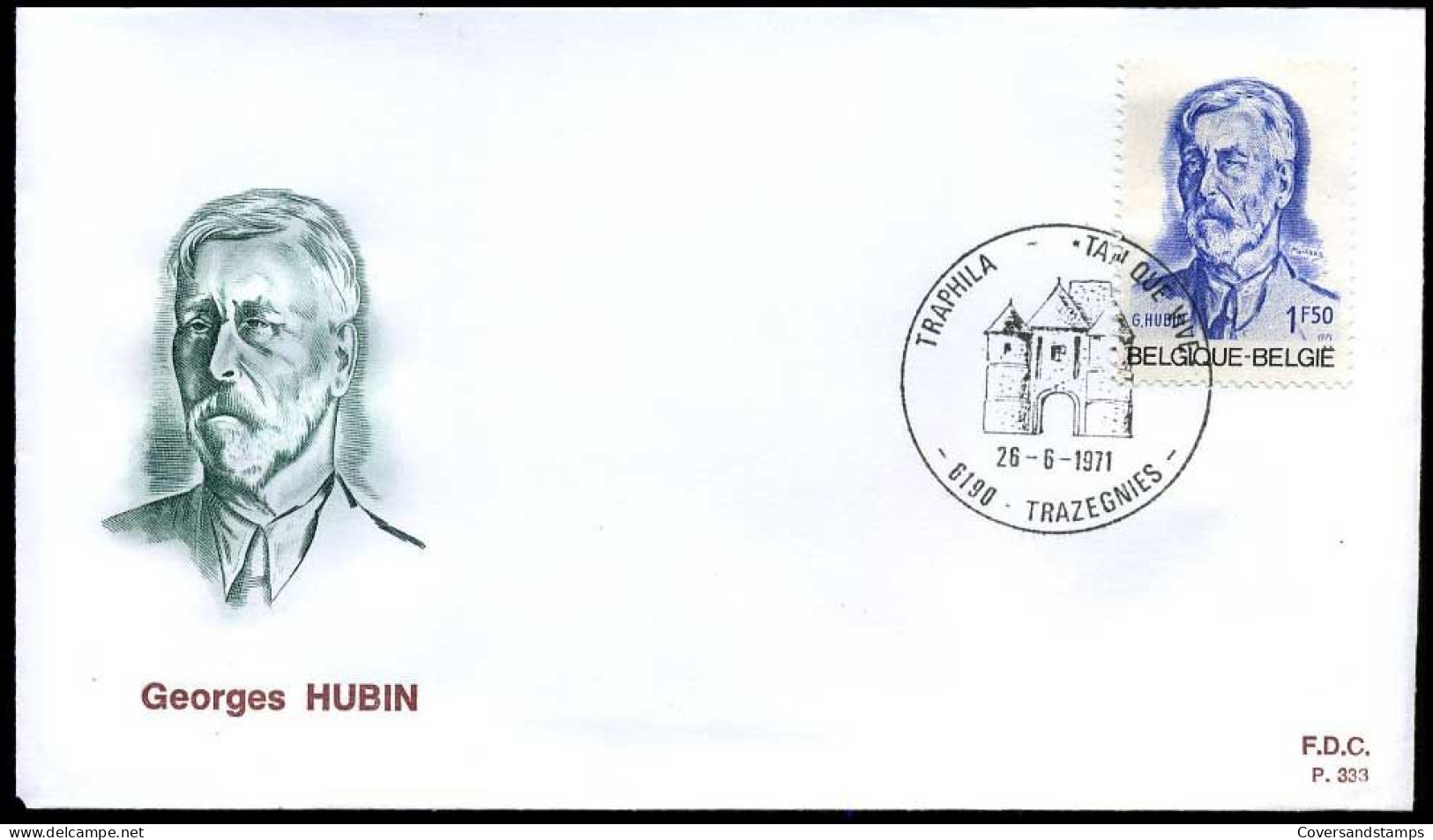 België - FDC -1591 George Hubin, Staatsminister    --  Stempel : Trazegnies - 1971-1980