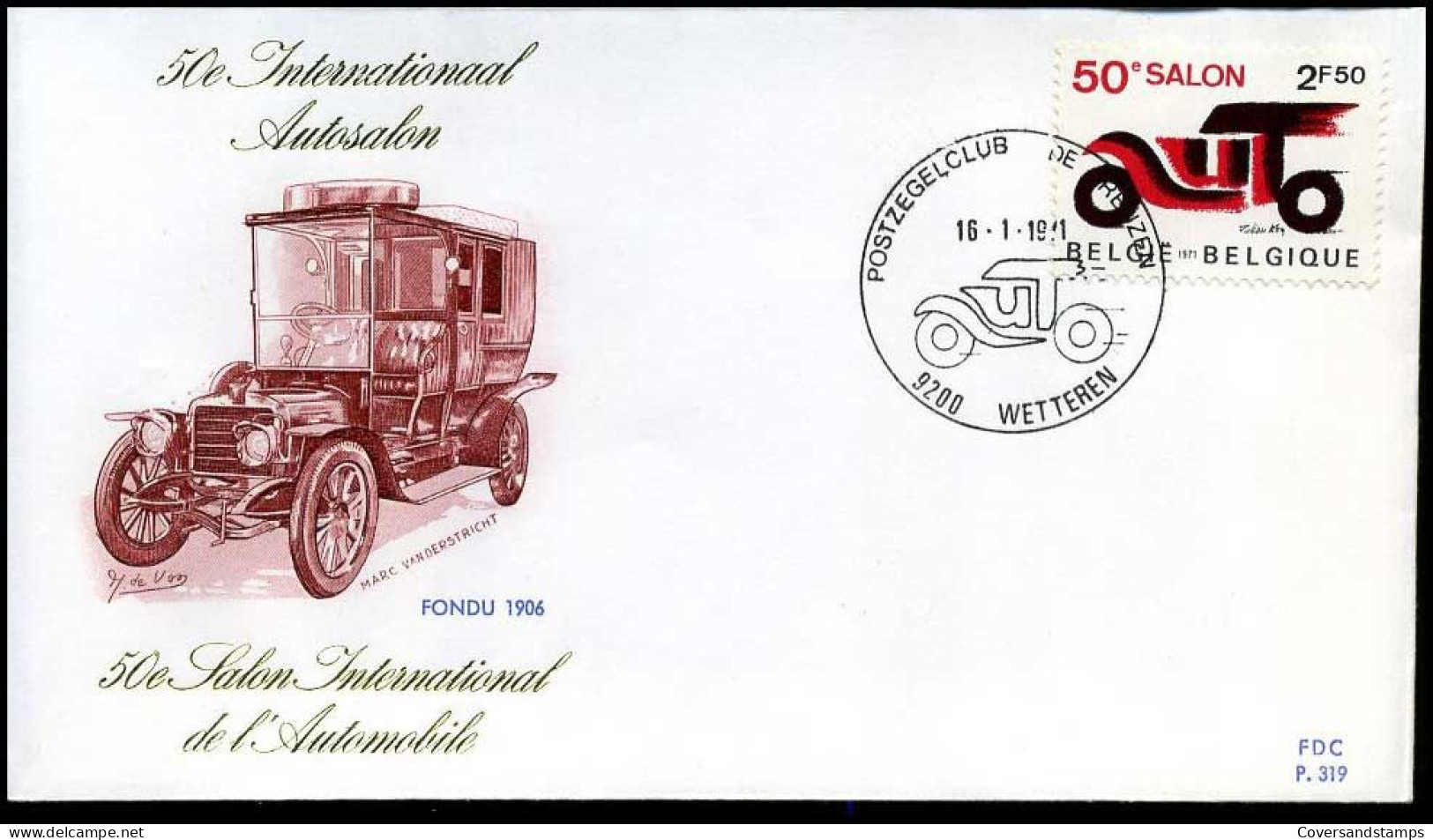 België - FDC -1568 50e Internationaal Automobielsalon   --  Stempel : Wetteren - 1971-1980