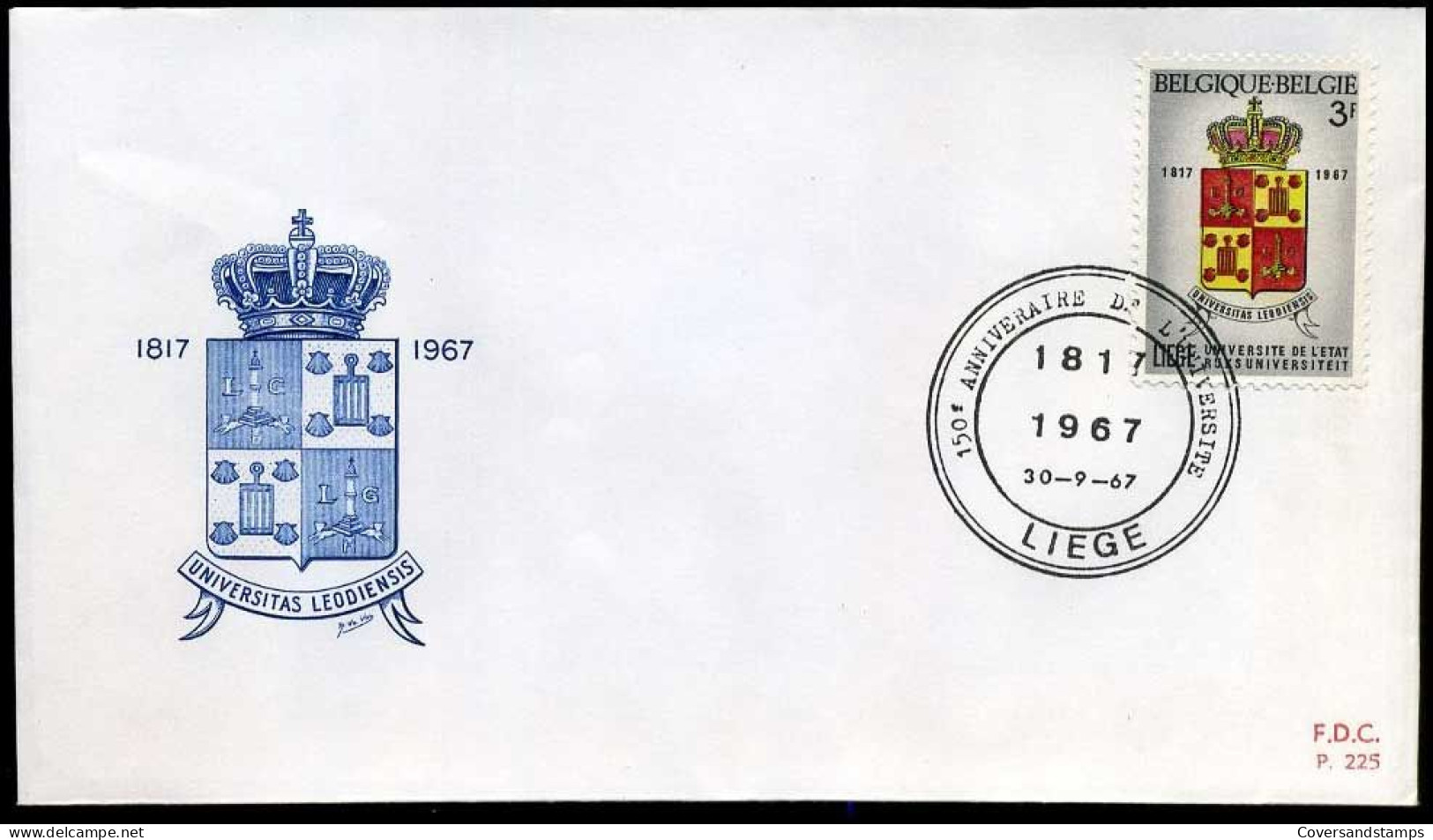 België - FDC -1433 Wapenschild Universiteit Luik  --  Stempel : Liège - 1961-1970