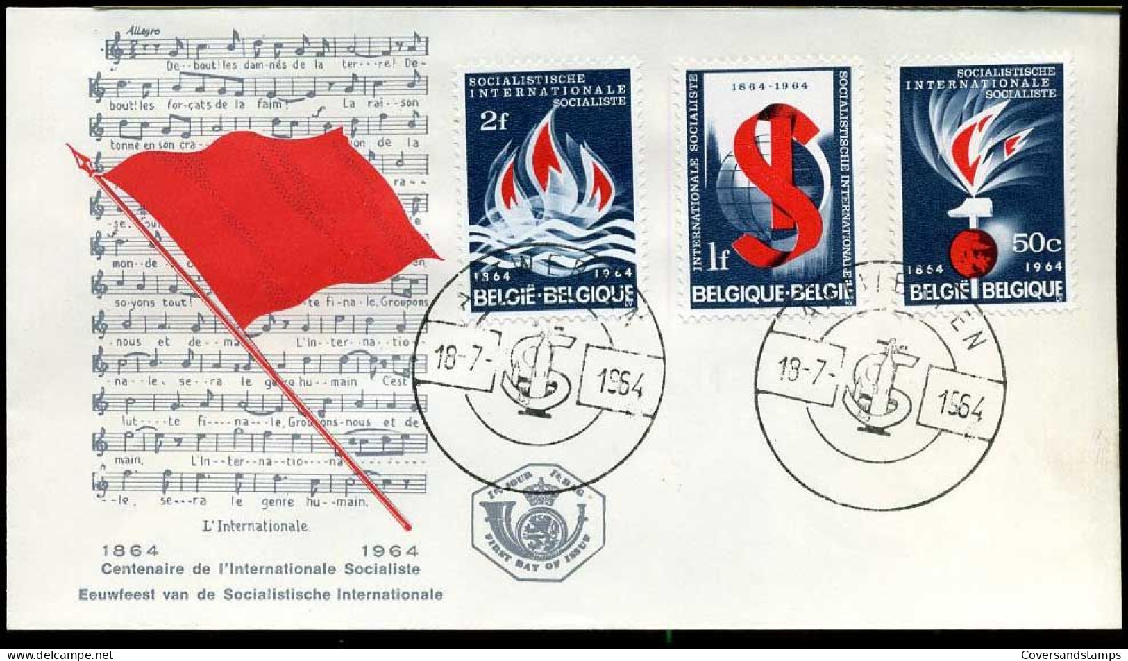 België - FDC -1290/92 Eeuwfeest Socialistische Internationale   --  Stempel : Antwerpen - 1961-1970
