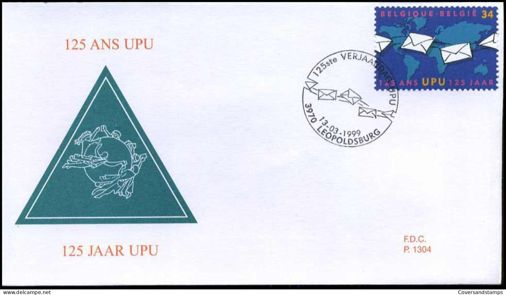 België - FDC - 2814 - UPU, 125ste Verjaardag -- Stempel  :  Leopoldsburg - 1991-2000