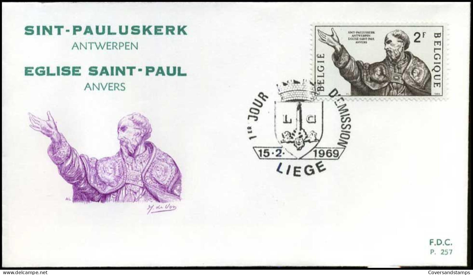 België - FDC -1482 - St.-Pauluskerk Te Antwerpen  -- Stempel  :  Liège - 1961-1970