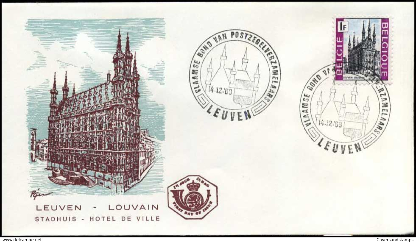 België - FDC -1480 - Stadhuis Van Leuven  -- Stempel  :  Leuven - 1961-1970