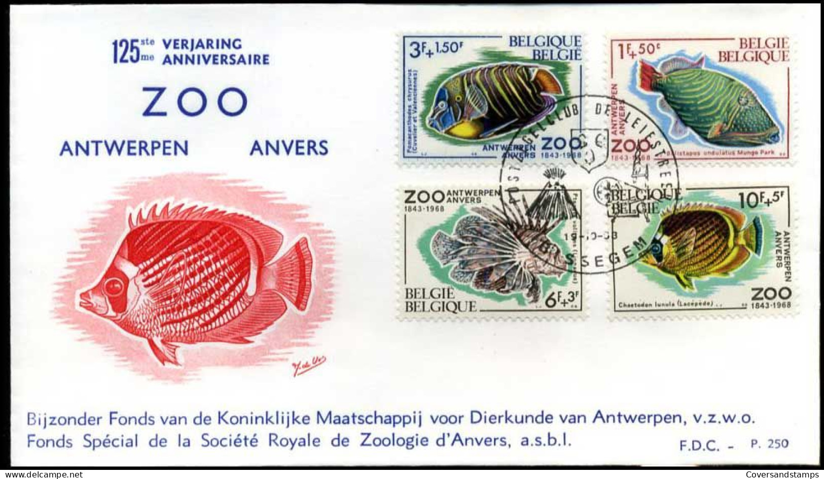 België - FDC -1470/73 - 125e Verjaardag Zoo Antwerpen -- Stempel  :  Bissegem - 1961-1970