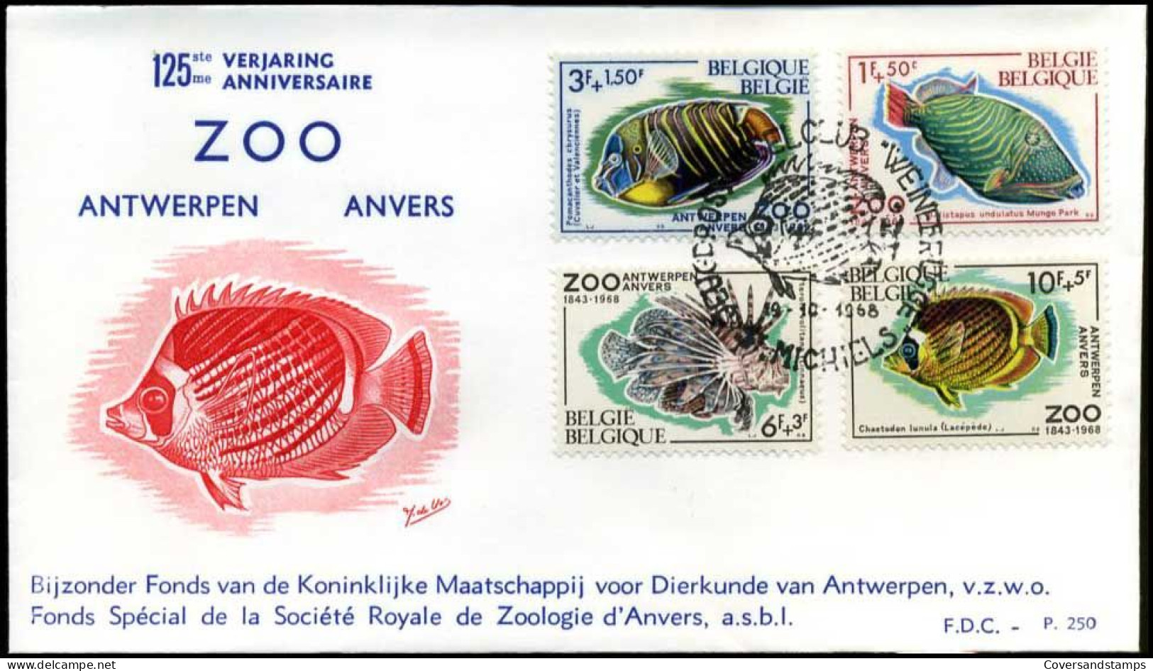 België - FDC -1470/73 - 125e Verjaardag Zoo Antwerpen -- Stempel  :   - 1961-1970
