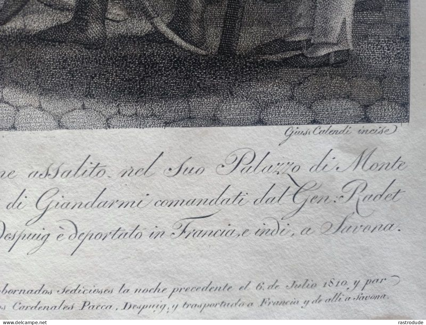 1815 - 1820 INCISIONE GIUSEPPE CALENDI (1761 - 1831) - PAPA PIO VII COSTRETTO A PARTIRE PER LA FRANCIA SOTTO LA SCORTA - Estampes & Gravures