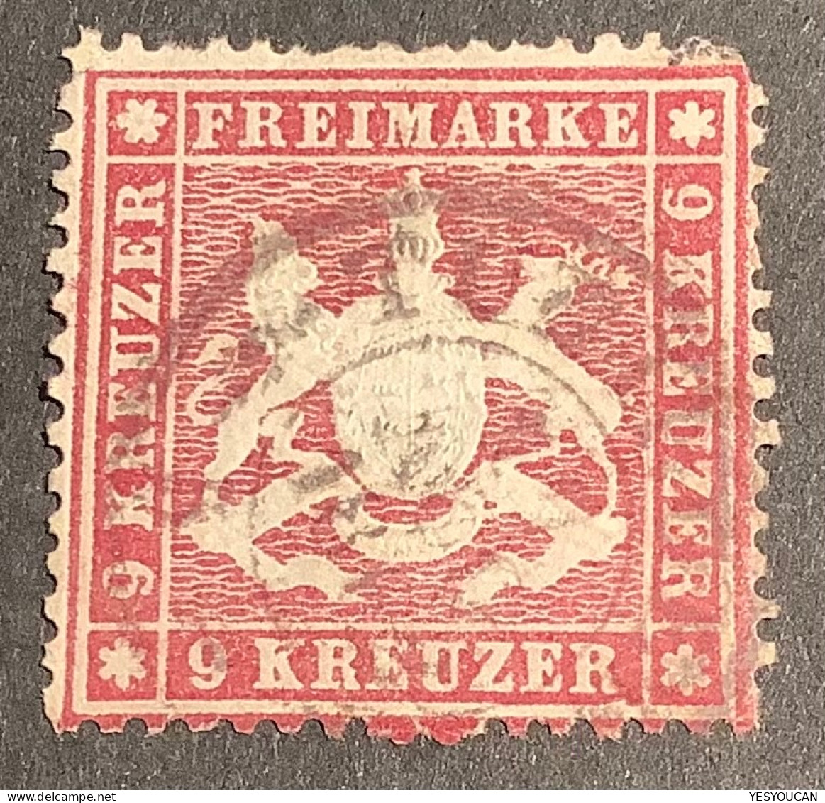 Württemberg Mi.19yb (460€), 1861 9 Kr Gute Farbe Lilarot Auf Dünnen Papier Gebraucht - Used