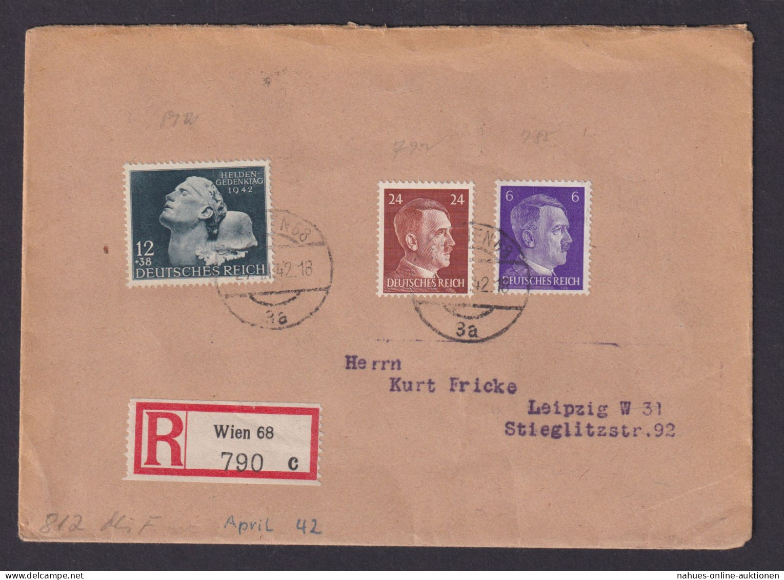 Österreich Ostmark Deutsches Reich R Brief Wien 68 Leipzig Sachsen - Lettres & Documents