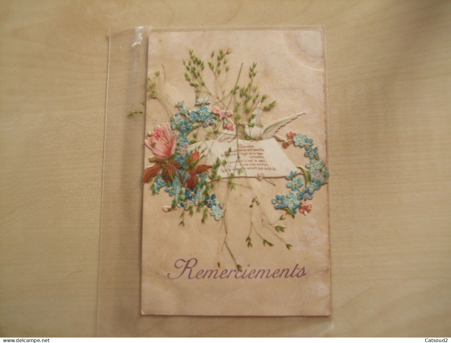 Carte Postale Ancienne 1907 REMERCIEMENTS Avec Fleurs Collées - Other & Unclassified