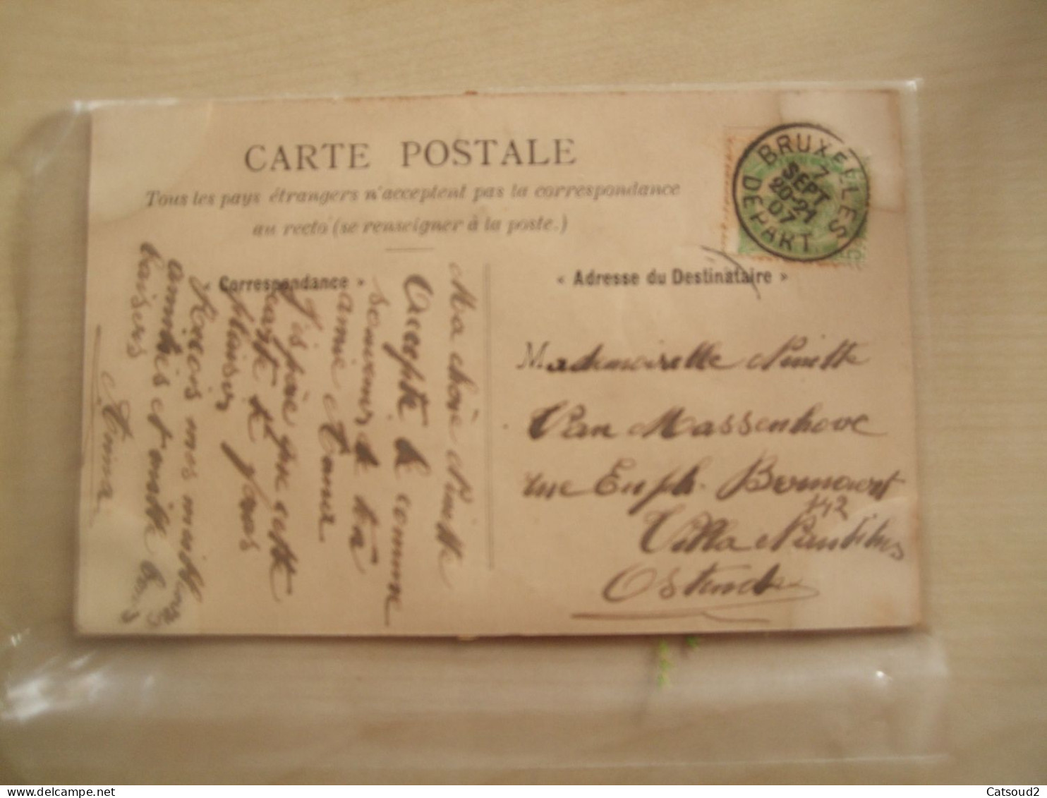 Carte Postale Ancienne 1907 REMERCIEMENTS Avec Fleurs Collées - Other & Unclassified