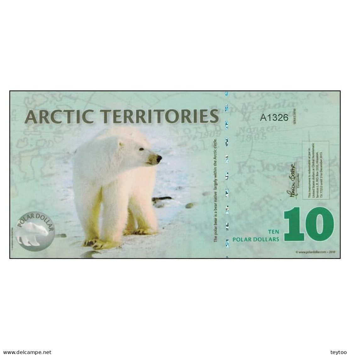 C0027# Territorios Árticos 2010 [BLL] 10 Dólar Polar (SC) - Fictifs & Spécimens