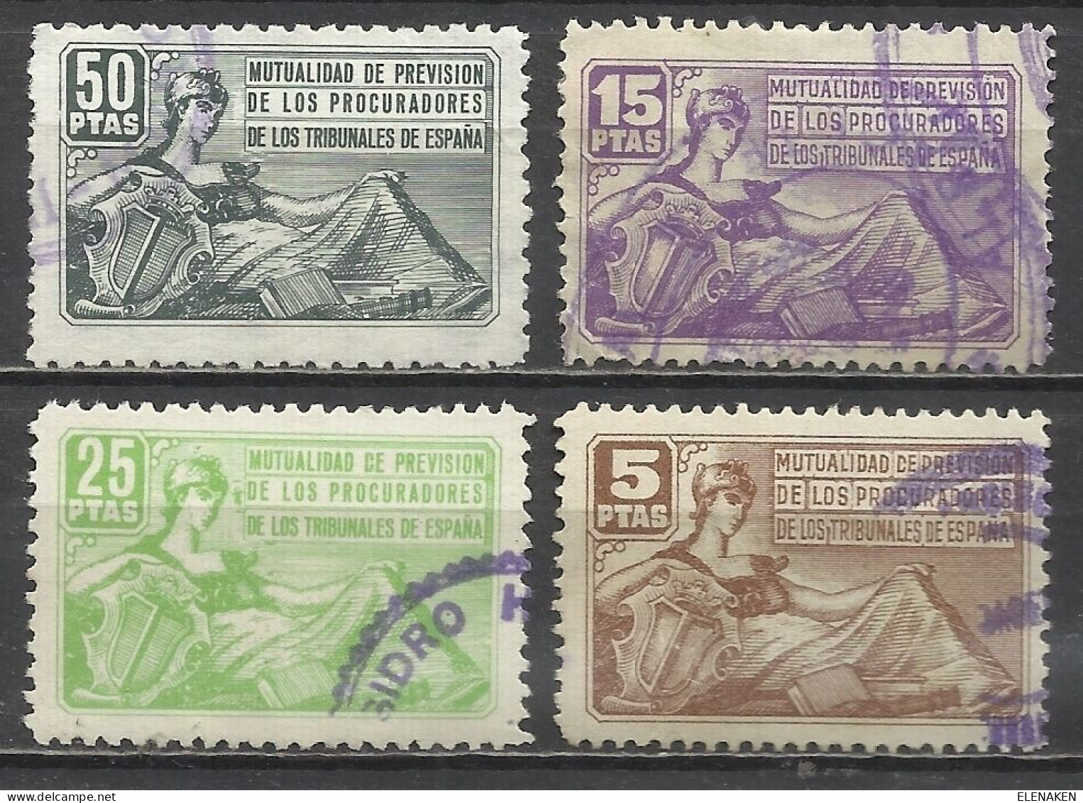 109-LOTE DE SELLOS FISCALES MUTUALIDAD DE PREVISION DE LOS PROCURADORES DE LOS TRIBUNALES DE ESPAÑA - Revenue Stamps
