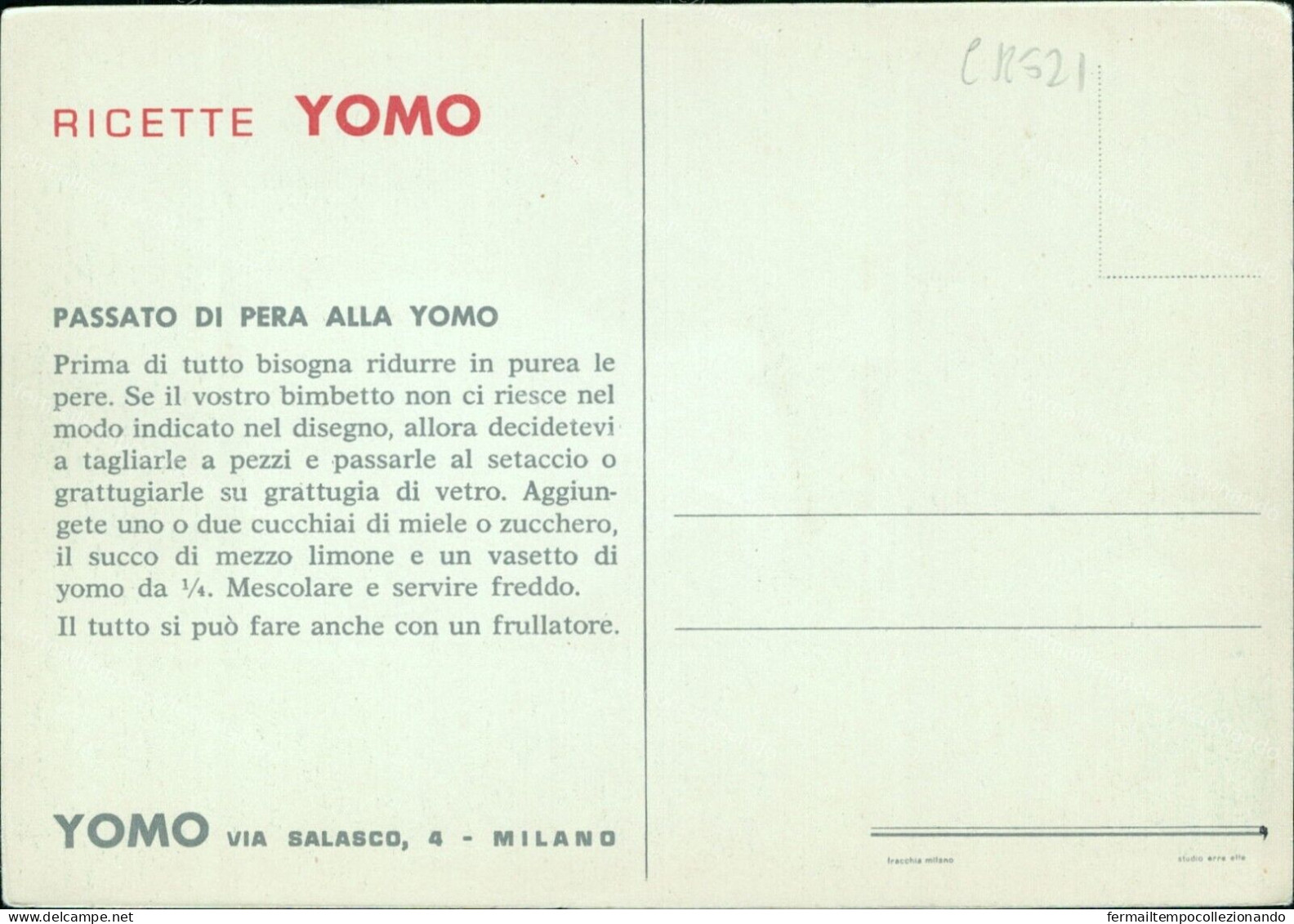 Cr521 Cartolina Publicitaria Yomo Frutta - Publicité