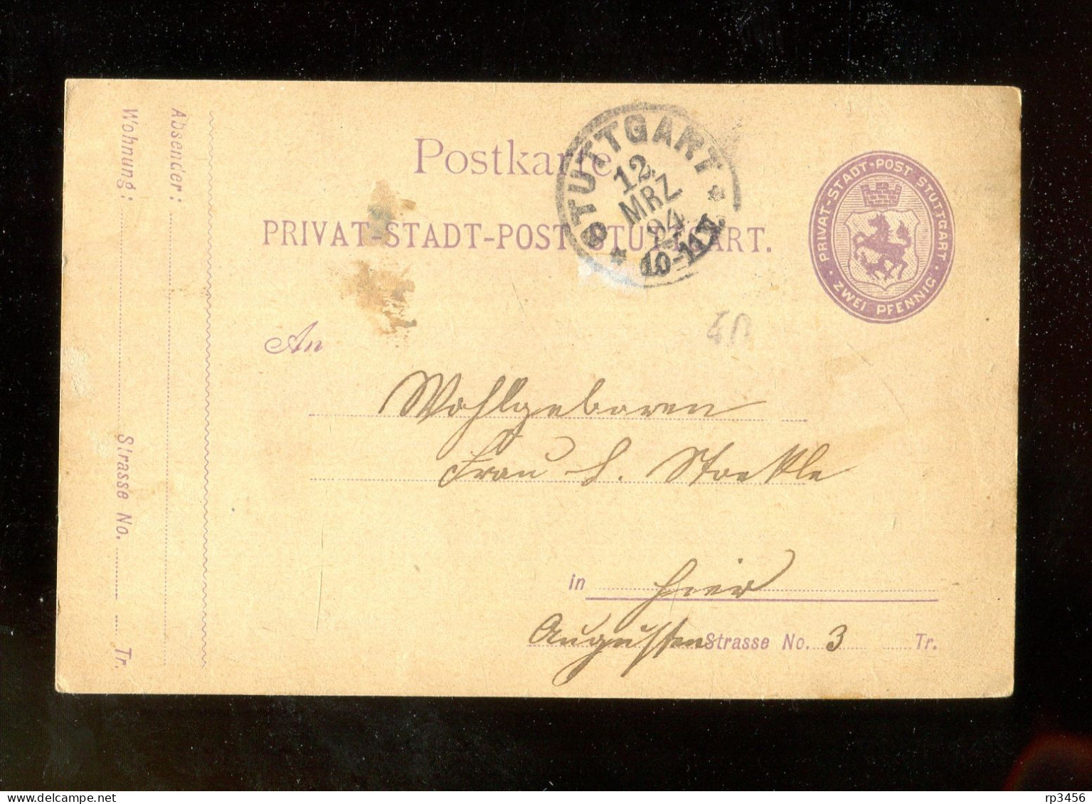 "PRIVAT-STADT-POST STUTTGART" 1894, Postkarte Gestempelt (R2030) - Postes Privées & Locales