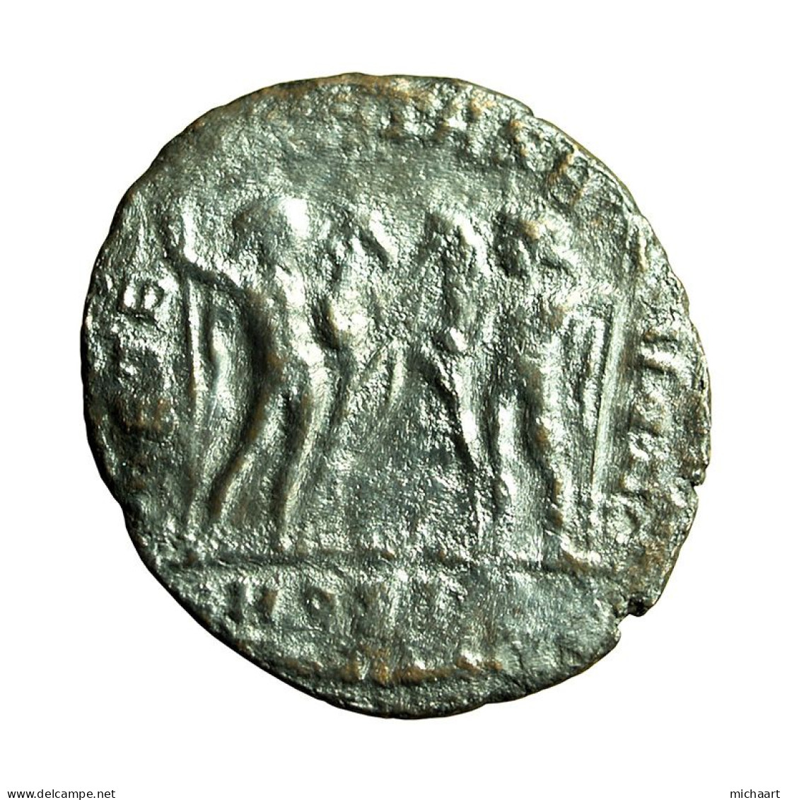 Roman Coin Maxentius Follis Ostia AE23mm Head / Dioscuri 03987 - The Christian Empire (307 AD Tot 363 AD)