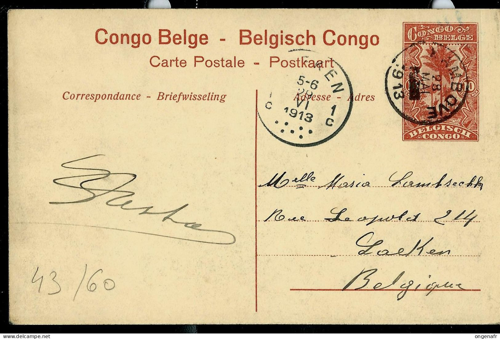 Carte Avec Vue: N° 43 - 60 ( Attaque D'une Termitière Sur La Nouvelle Route De Lukafu) Obl. 1913 - Stamped Stationery