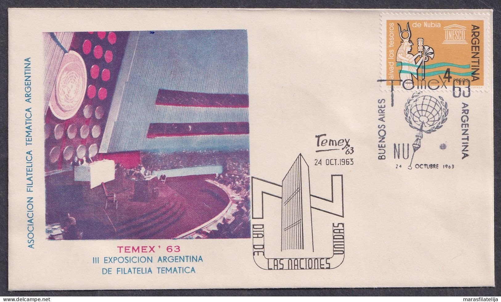 Argentina 1963, TEMEX, Philately Thematic, United Nations, Special Cover - Altri & Non Classificati