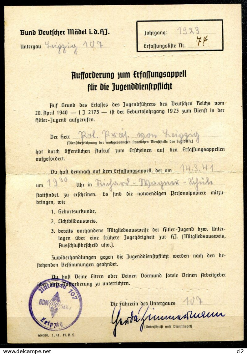 ALLEMAGNE - 10.6.41 - Brief Von NSDAP Bund Deutscher Mädel Nach Leipzig - Lettres & Documents