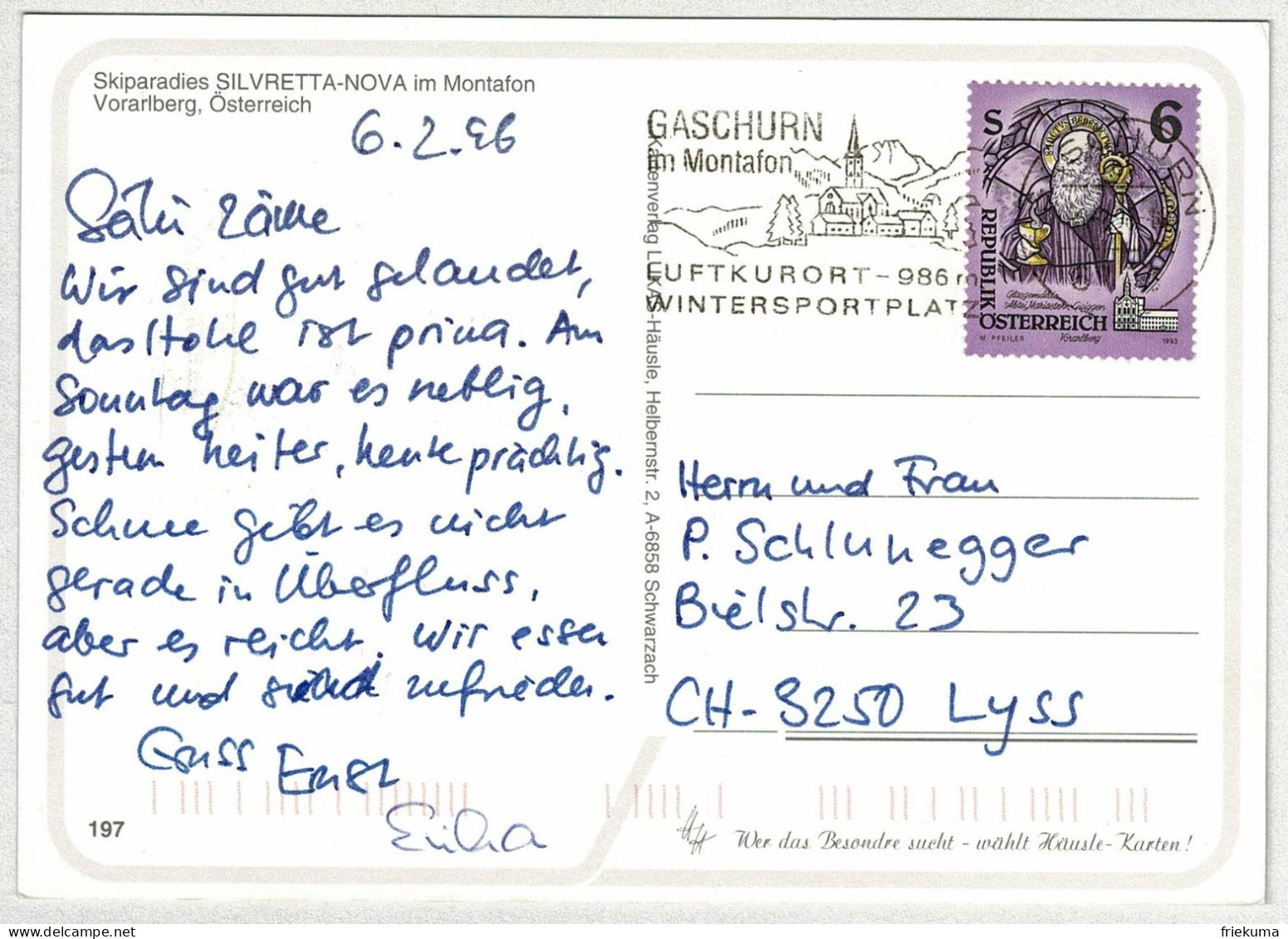 Oesterreich / Austria 1996, Postkarte Gaschurn - Lyss (Schweiz), Luftkurort, Wintersportplatz - Andere & Zonder Classificatie