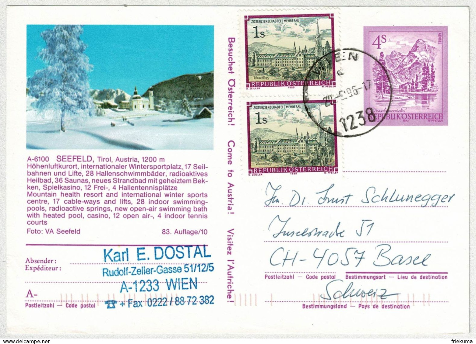 Oesterreich / Austria 1996, Bildpostkarte Seefeld Wien - Basel (Schweiz) - Other & Unclassified