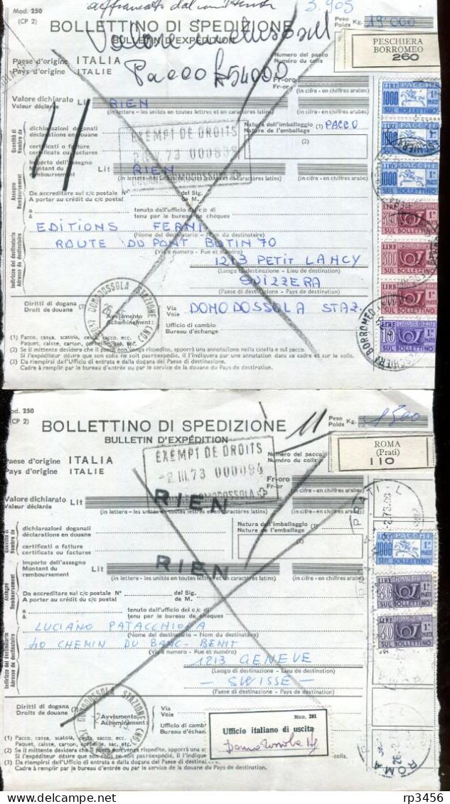 "ITALIEN" 1972, 2 Auslandspaketkarten In Die Schweiz, Frankaturen ! (R2032) - Postal Parcels