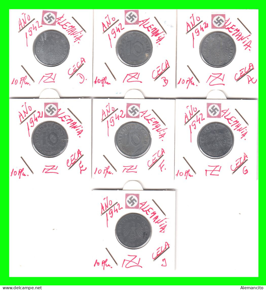 ALEMANIA - GERMANY SERIE DE 7 MONEDAS DE 10 REICHSPFNNIG TERCER REICHS ( AÑO 1942 CECAS - A - B -D - E - F - G - J ) - 10 Reichspfennig