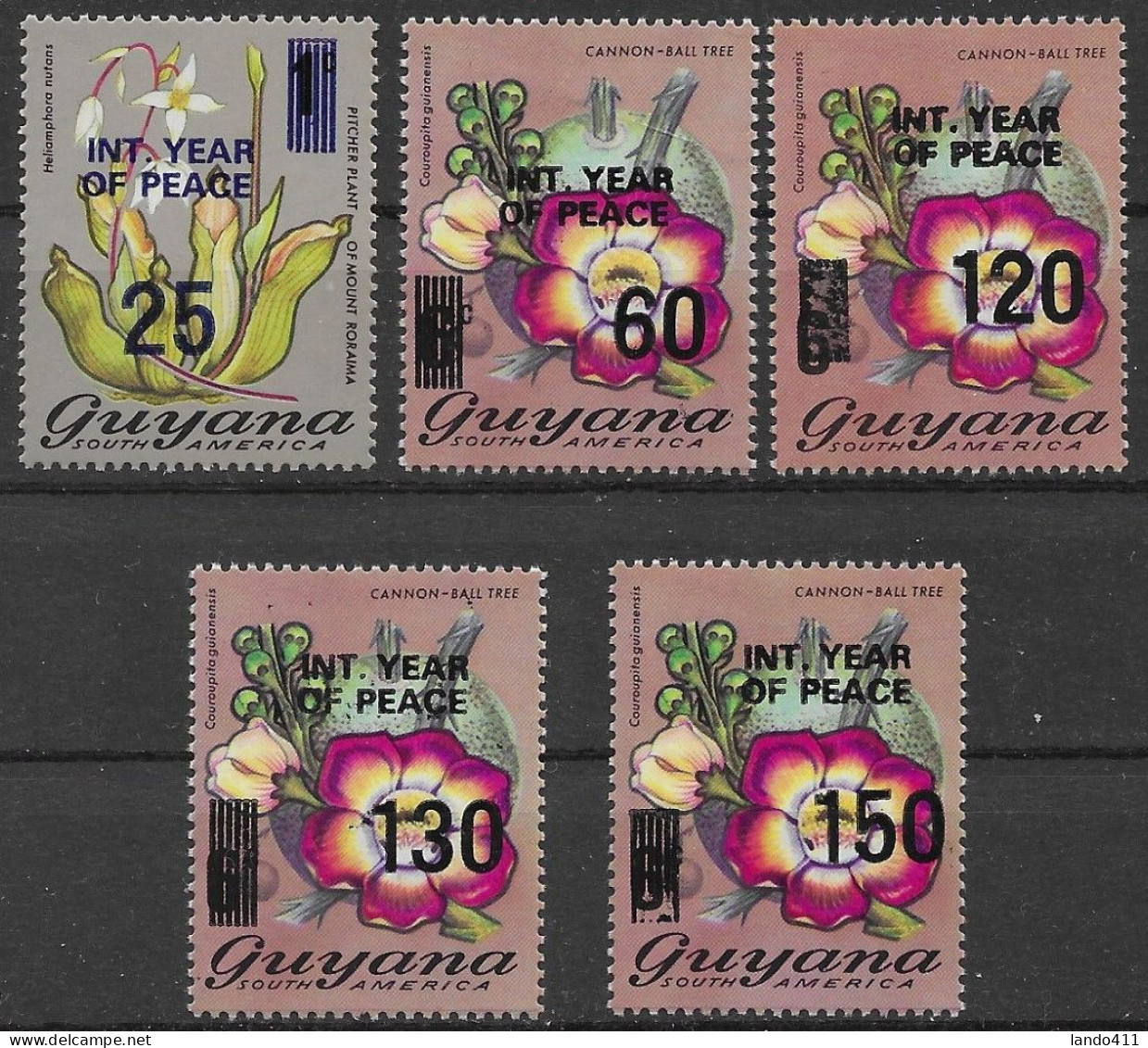 Guyana 1986 Flowers Orchids Overprinted Set Year Of Peace Mnh / ** - Guyana (1966-...)