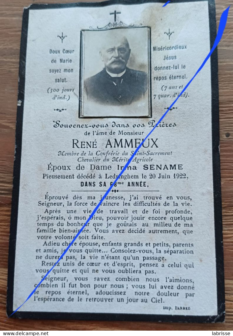 Image Religieuse Pieuse René Ammeux Décédé à Ledringhem En 1922 - Devotion Images