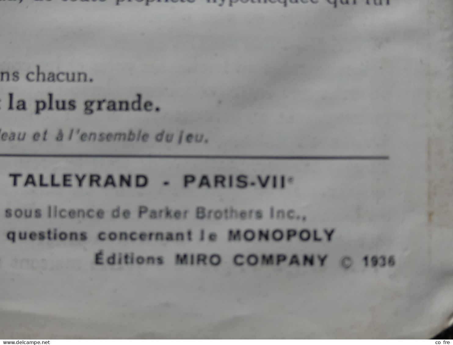 Jeu de MONOPOLY ancien, règle copyright de 1936, une des 1ères éditions françaises.