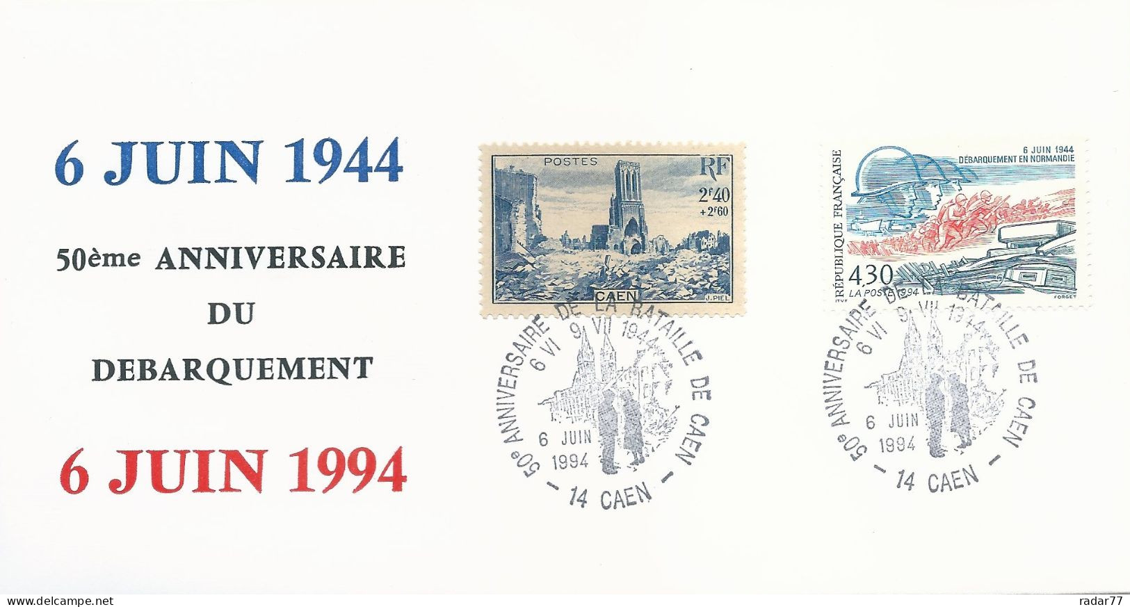 Lettre Avec Cachet Commémoratif 50ème Anniversaire De La Bataille De Caen - 06/06/1984 - Matasellos Conmemorativos