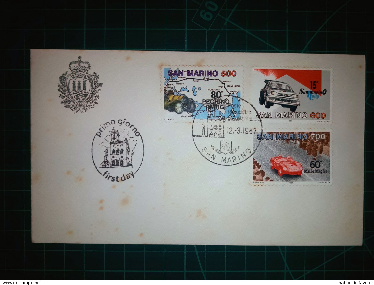 SAN MARINO; Sobre FDC Conmemorativo De Edificio Histórico. Variedad De Sellos Postales De Coches Y Carreteras De Rally. - FDC