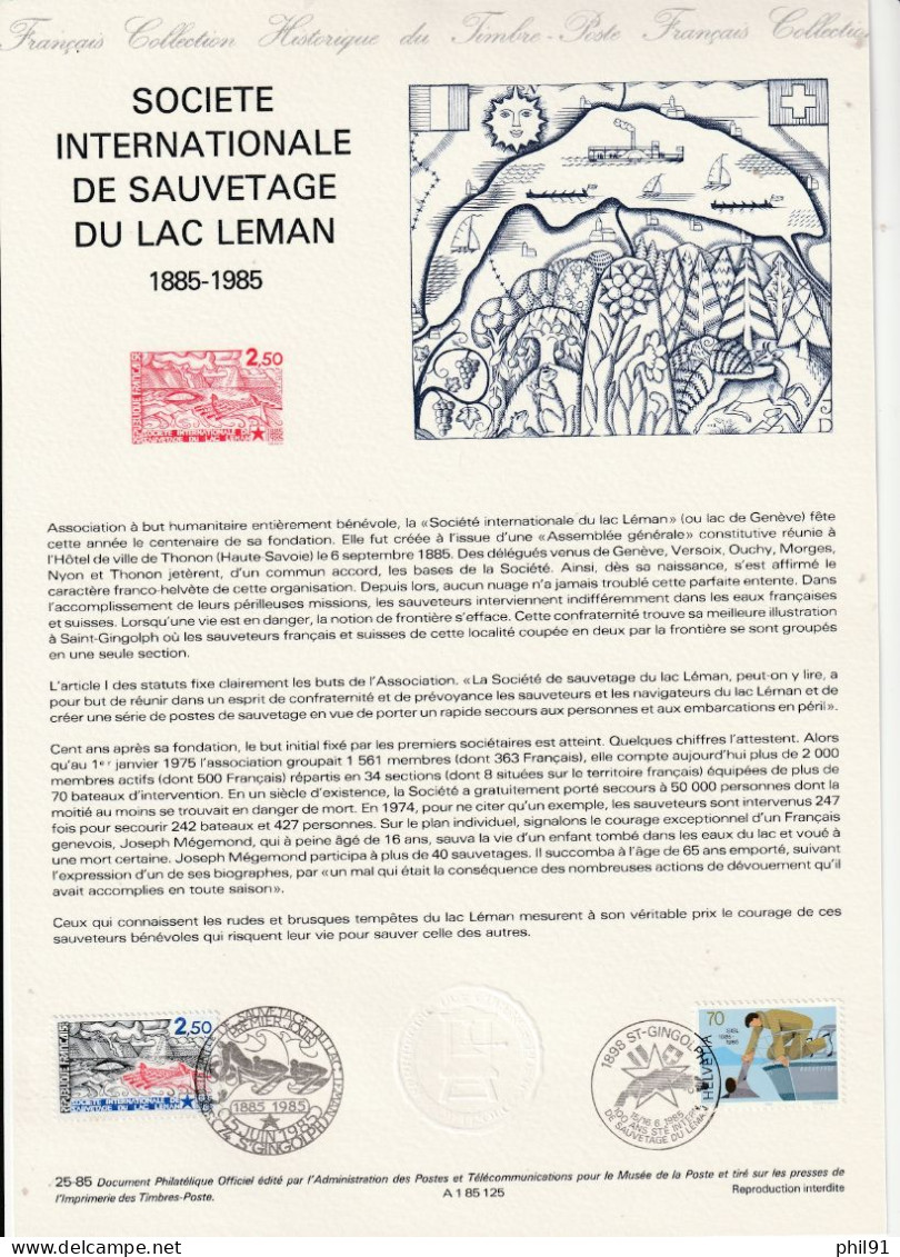 FRANCE    Document "Collection Historique Du Timbre Poste"    Société De Sauvetage Du Lac Léman      N° Y&T  2373 - Documents De La Poste