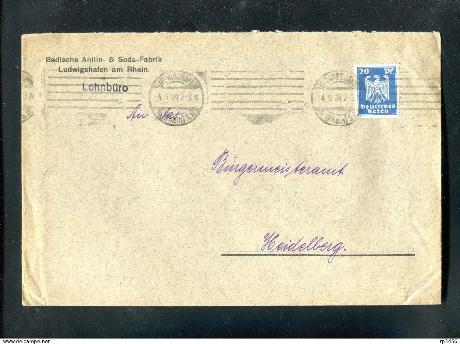 "DEUTSCHES REICH" 1924, Mi. 358 EF Auf Brief Ex Ludwigshafen Nach Heidelberg (R2038) - Brieven En Documenten