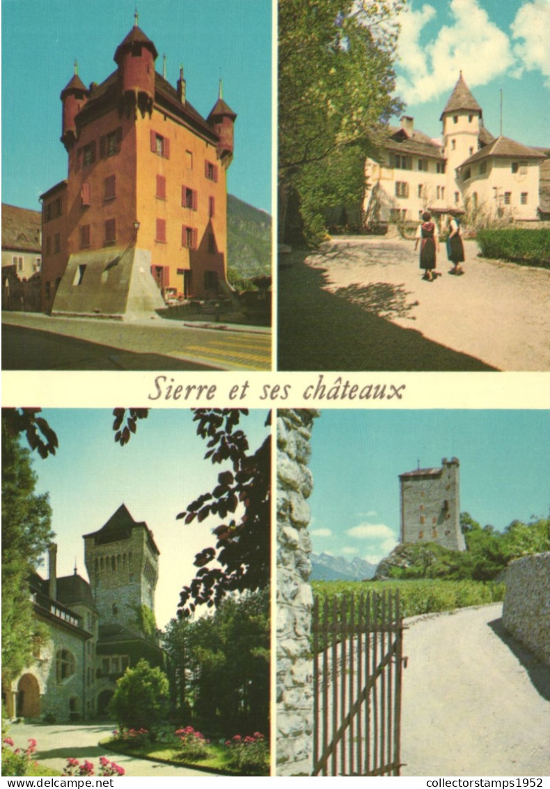 SIERRE, VALAIS, MULTIPLE VIEWS, CASTLE, ARCHITECTURE, SWITZERLAND, POSTCARD - Sierre