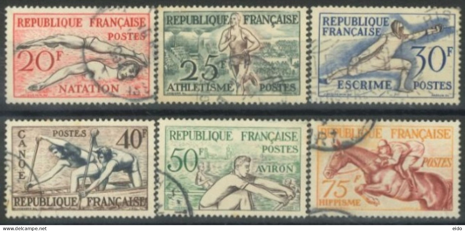 FRANCE - 1953, OLYMPIC GAMES, HELSINKI 1952 STAMPS COMPLETE SET OF 6, USED. - Oblitérés