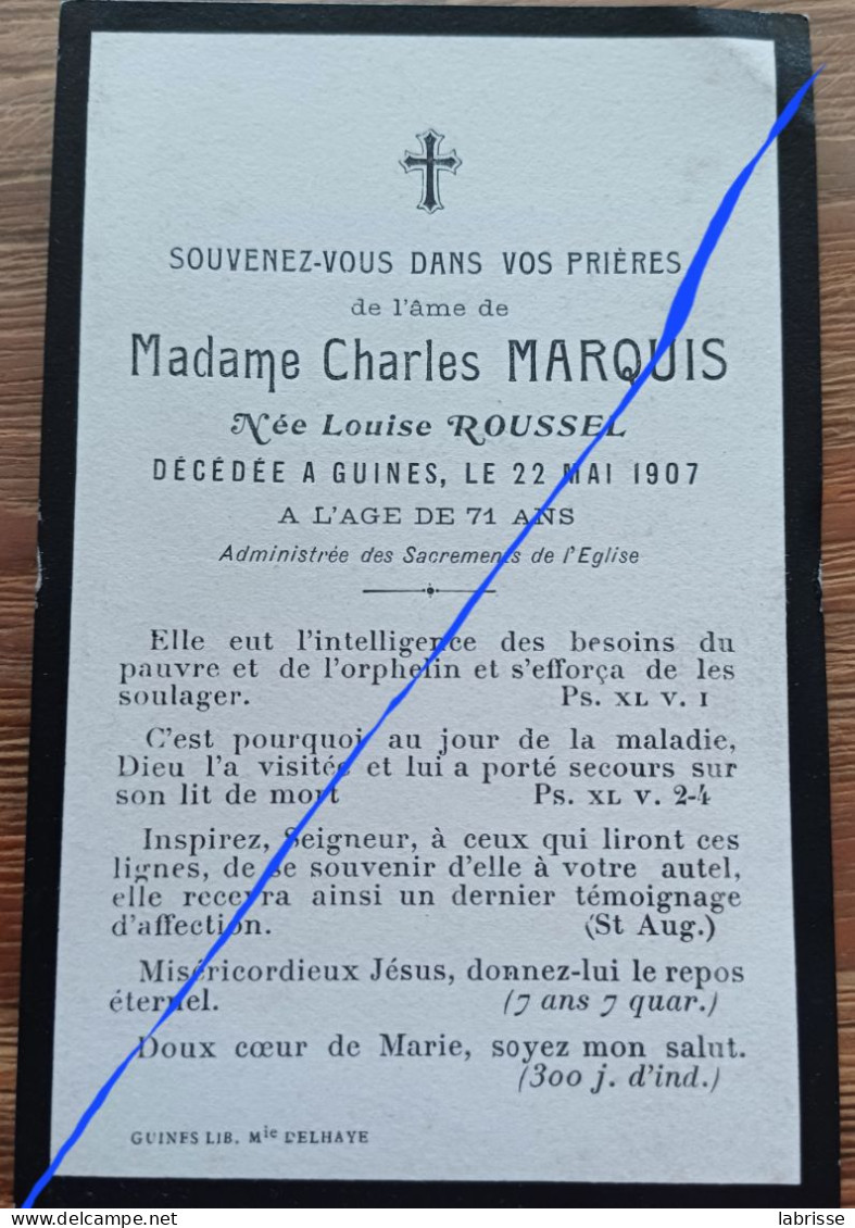 Image Religieuse Pieuse Madame Marquis Décédé à Guines En 1907. - Santini