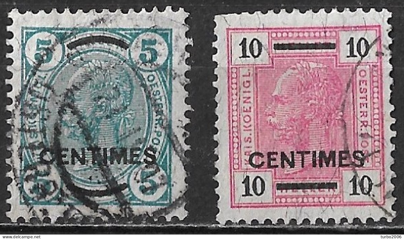 CRETE 1904-05 Austrian Office Stamps Of 1904 With Overprint Centimes Without Shiny Lines Complete Used Set Vl.12 / 13 - Crète