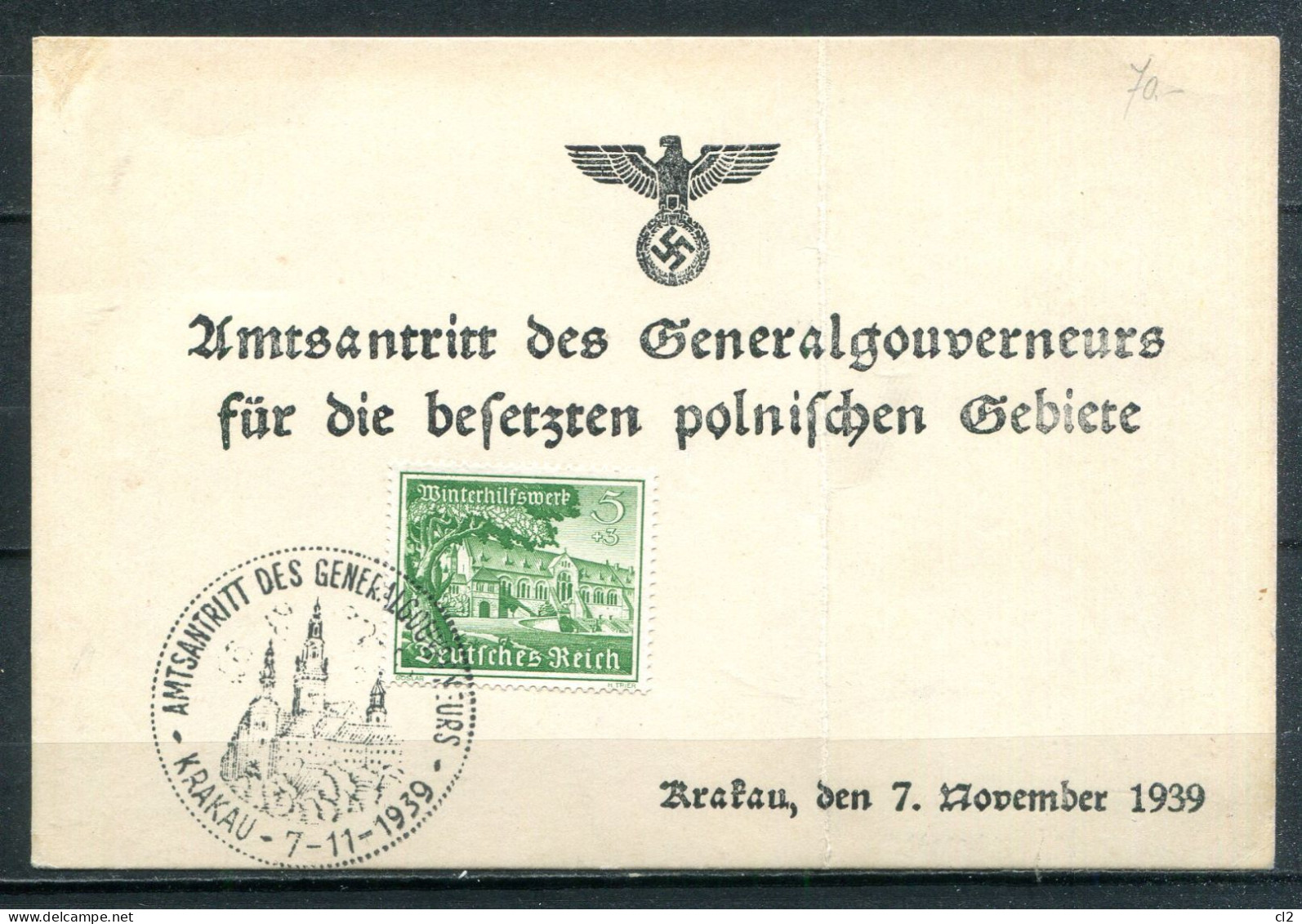 ALLEMAGNE - KRAKAU - 7.11.1939 - Amtsantritt Des Genaralgouverneurs - Algemene Overheid