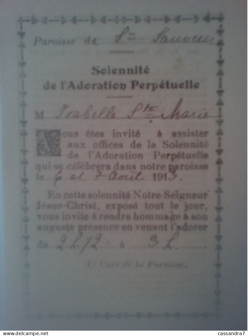 Religion Paroisse De St-Sauveur T & G Isabelle De Ste-Marie,invité à Adoration Perpétuelle Amende Honorable Indulgences - Unclassified