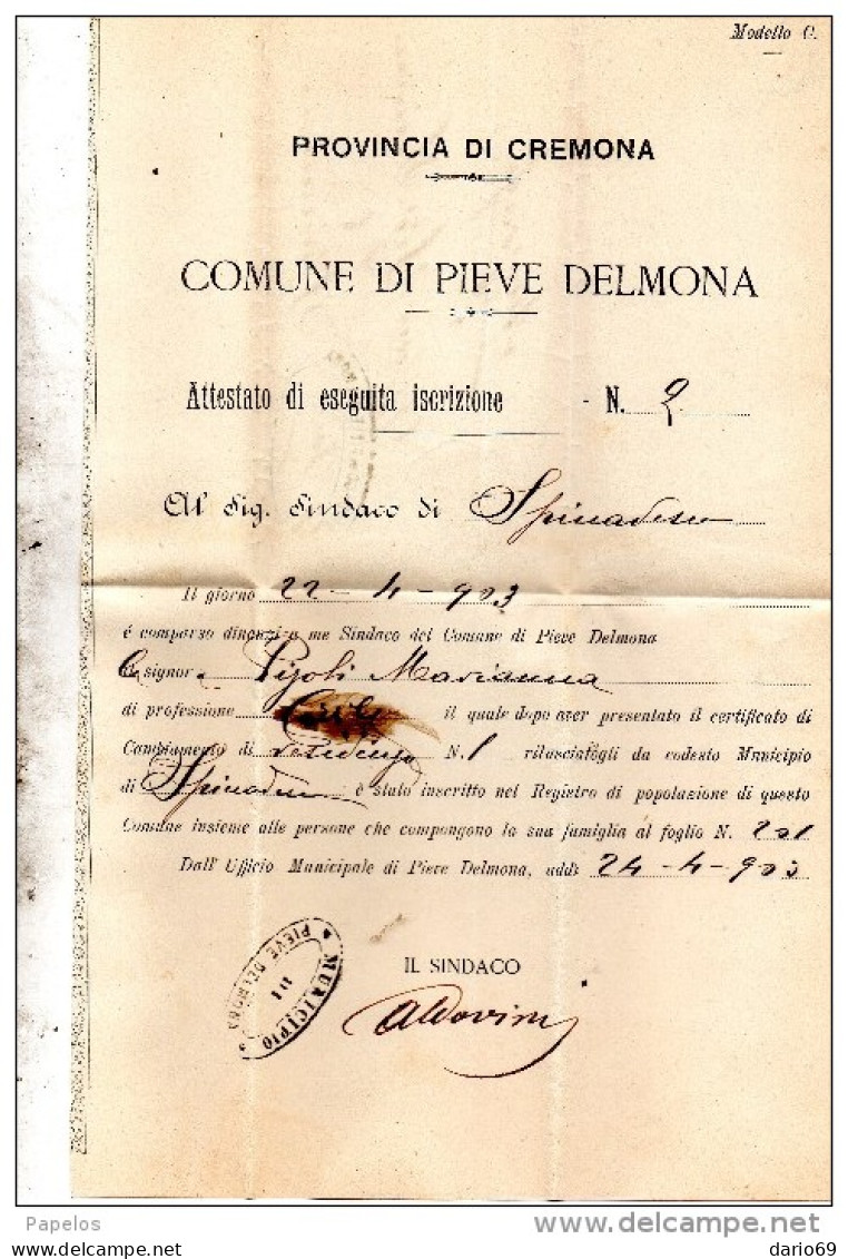 1903   LETTERA CON ANNULLO  OTTAGONALE Ca' De' MARI CREMONA - Marcophilia