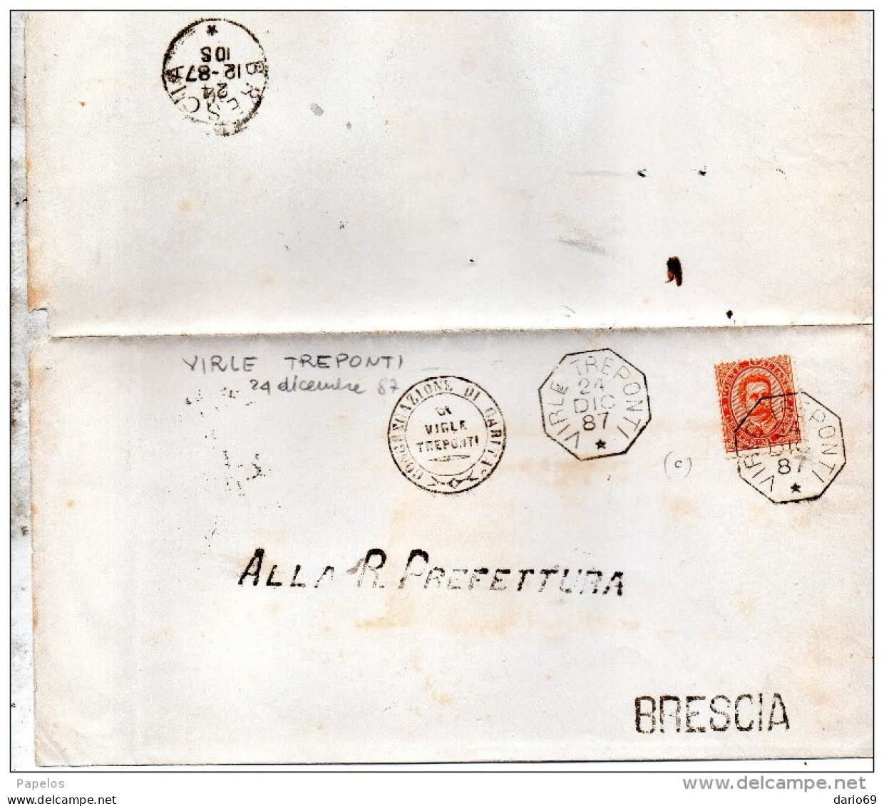 1887 LETTERA CON ANNULLO  OTTAGONALE VIRLE TREPONTI BRESCIA - Mint/hinged