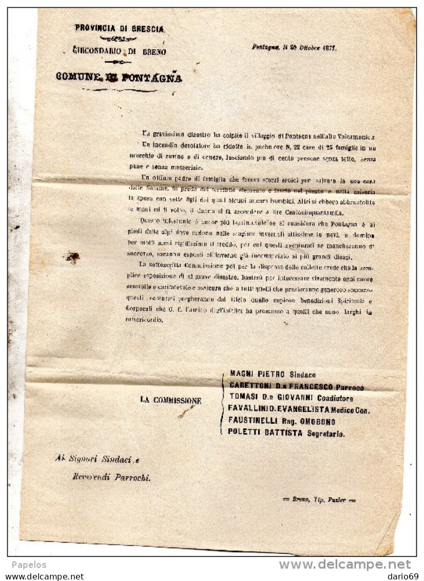 1877 LETTERA CON ANNULLO  IN CORSIVO PONTAGNA BRESCIA - Marcophilia