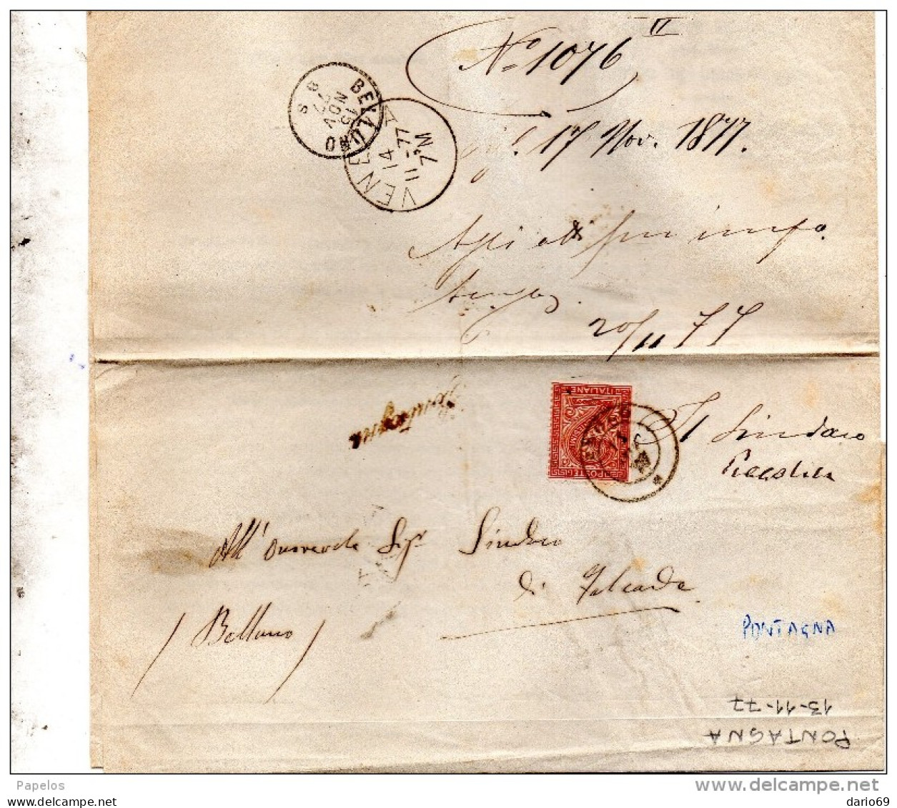 1877 LETTERA CON ANNULLO  IN CORSIVO PONTAGNA BRESCIA - Marcophilie