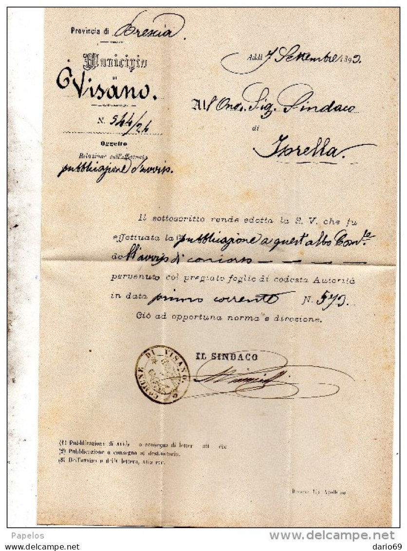 1893 LETTERA CON ANNULLO  OTTAGONALE VISANO BRESCIA - Nuovi