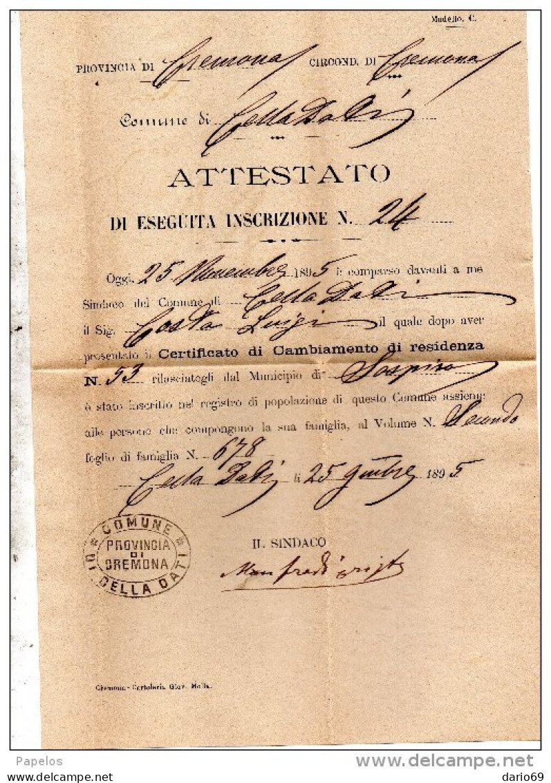 1895  LETTERA CON ANNULLO  OTTAGONALE CELLA DATI CREMONA - Marcofilía