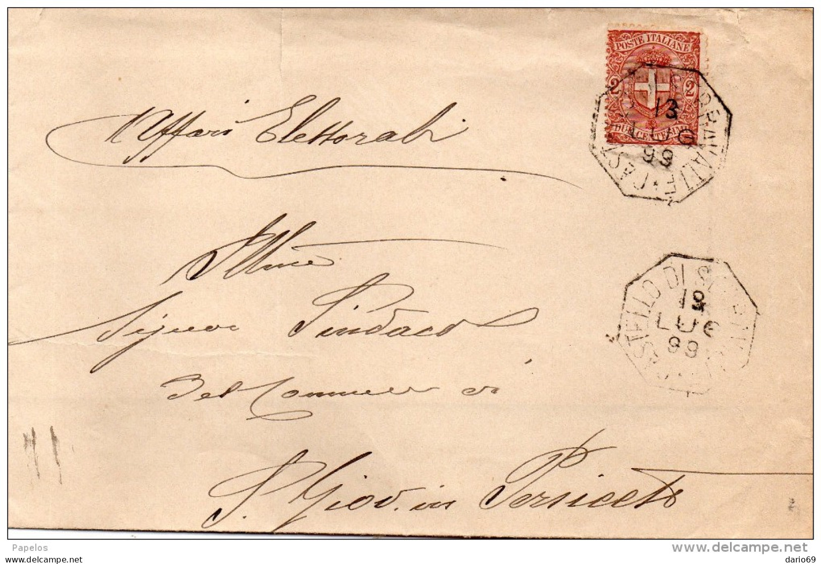 1899  LETTERA CON ANNULLO  OTTAGONALE CASTELLO DI SERRAVALLE BOLOGNA - Poststempel