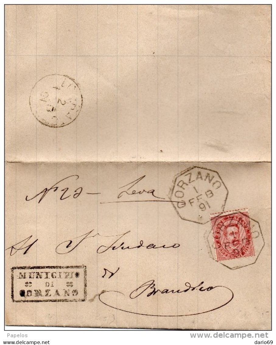 1891  LETTERA CON ANNULLO  OTTAGONALE CORZANO BRESCIA - Marcophilie