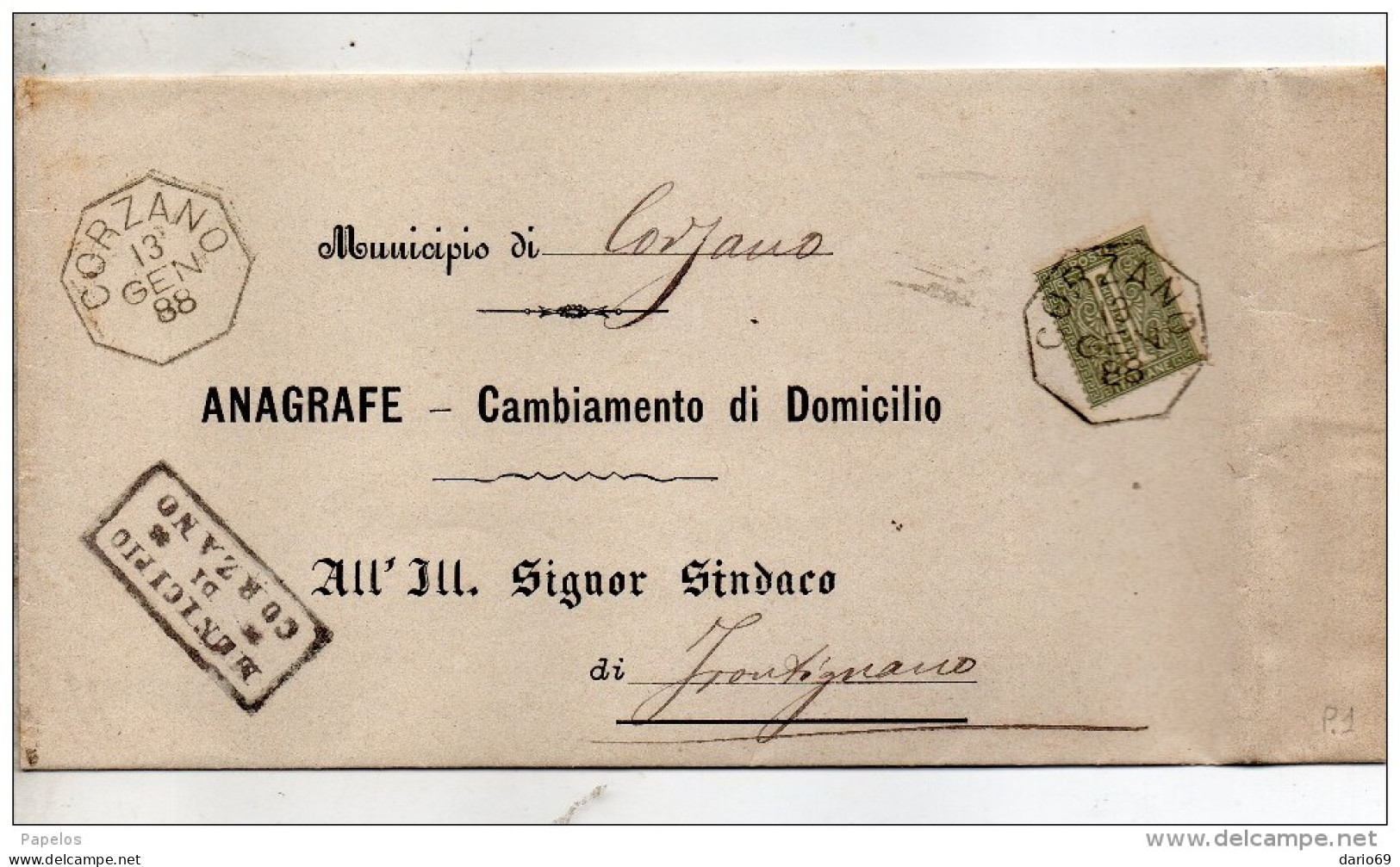 1888  LETTERA CON ANNULLO  OTTAGONALE CORZANO BRESCIA - Marcophilia